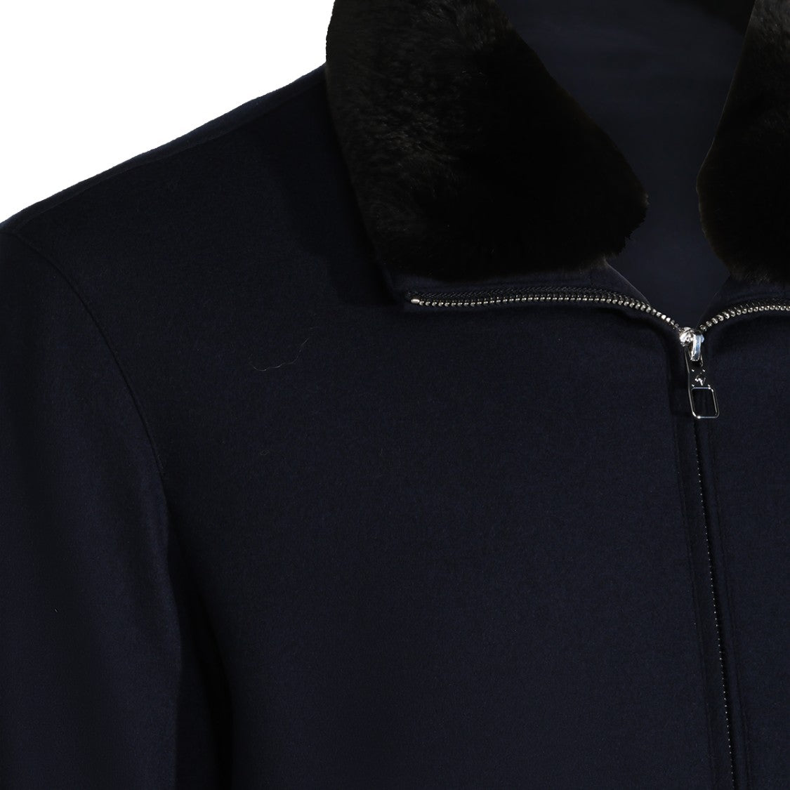 Montecore Tailored Black Jacket With Plush High Collar And Ribbed Details