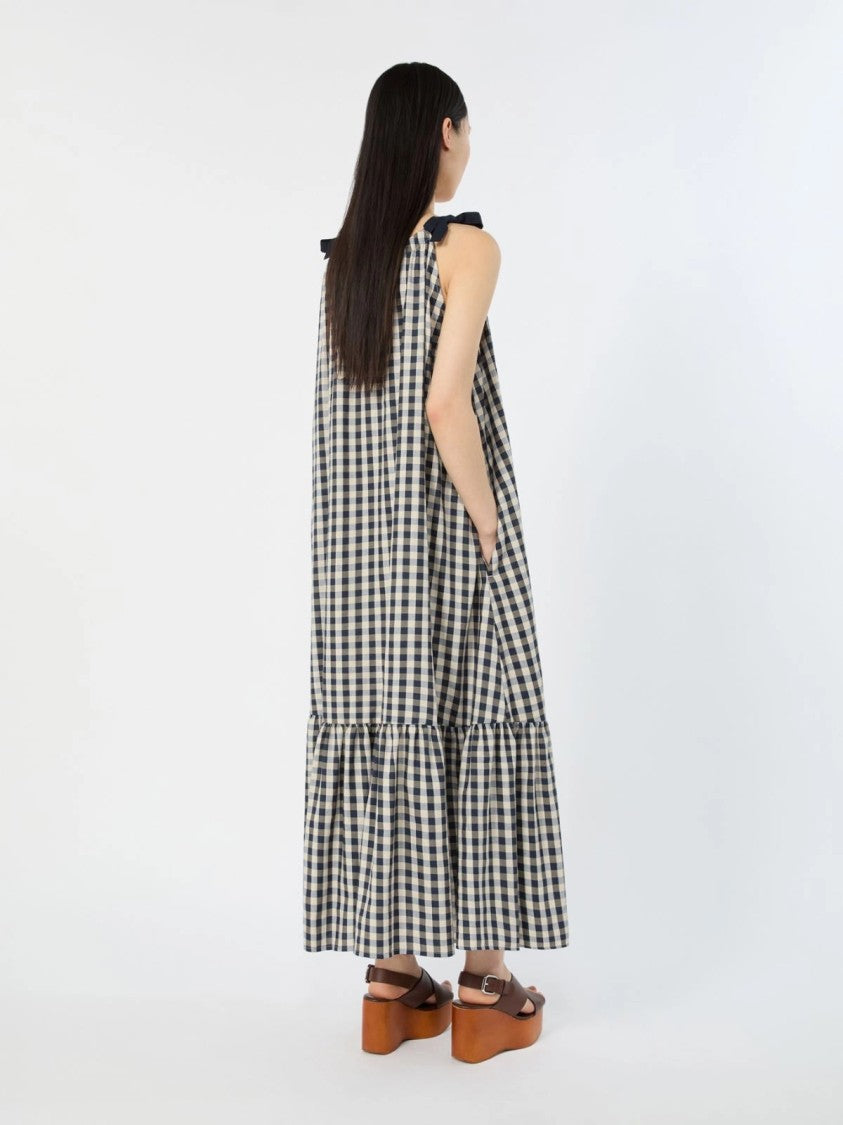 Max Mara Gingham Check Maxi Dress With Ruffled Hem