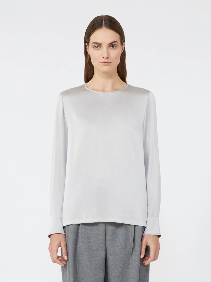 Max Mara Pearl Grey Blouse With Classic Neckline