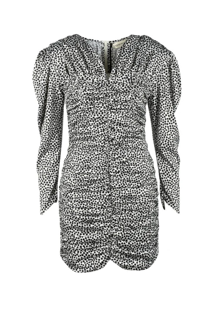 Nine Minutes Short Ruched Dress - White/Black