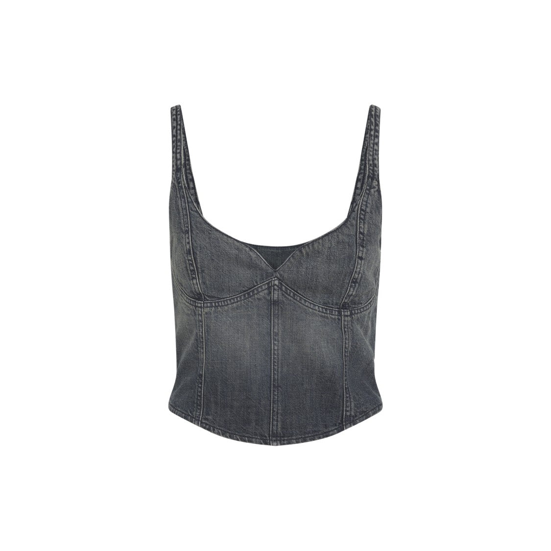Balenciaga Fitted Denim Bustier Top With Sweetheart Neckline And Defined Seams