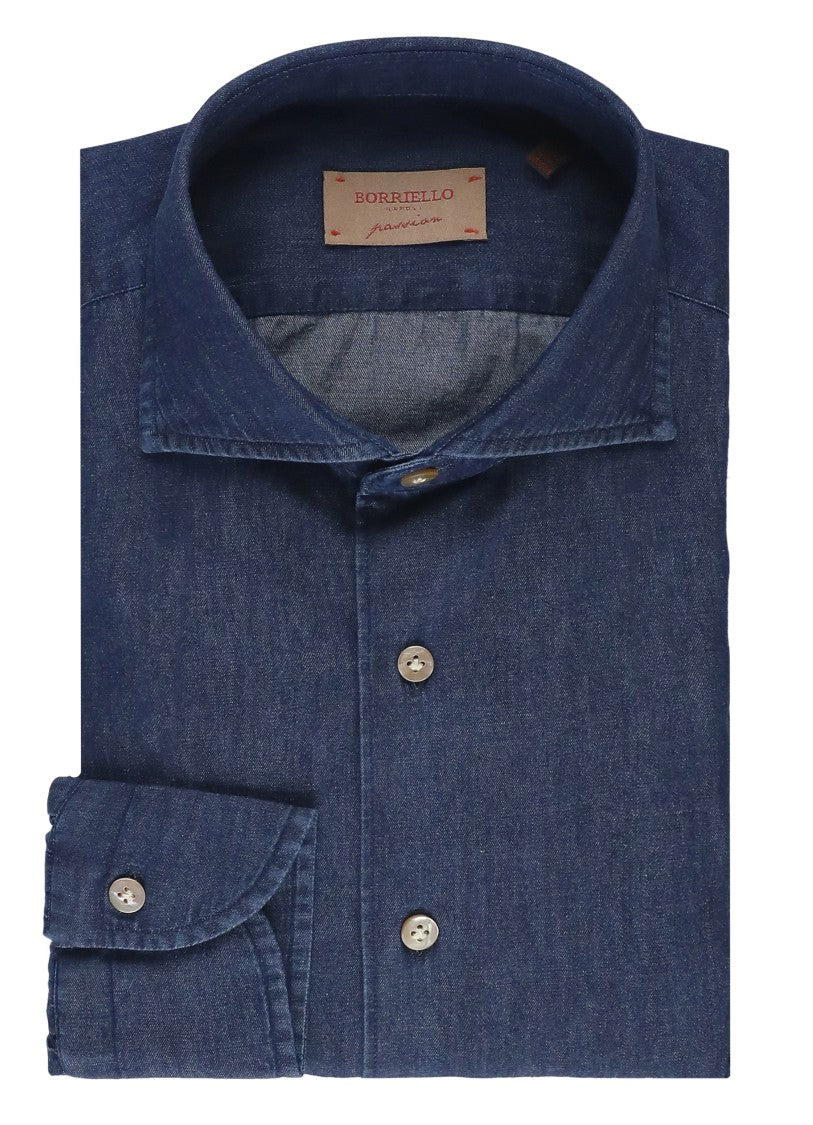 Borriello Dark Blue Cotton Casual Shirt
