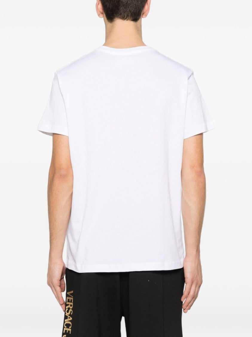 Versace Jeans Couture Graphic Print White Cotton T-Shirt With Gold Design