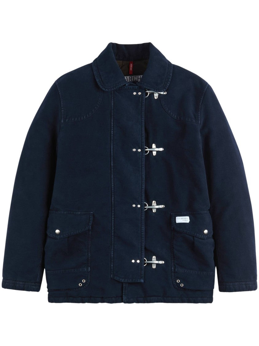 Fay Navy Blue Frosted Cotton 4 Ganci Toggle Jacket