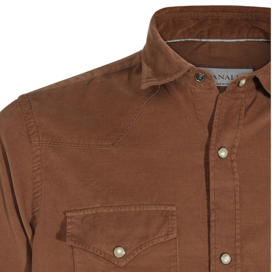 Canali Brown Corduroy Shirt With Classic Collar And Dual Chest Pockets