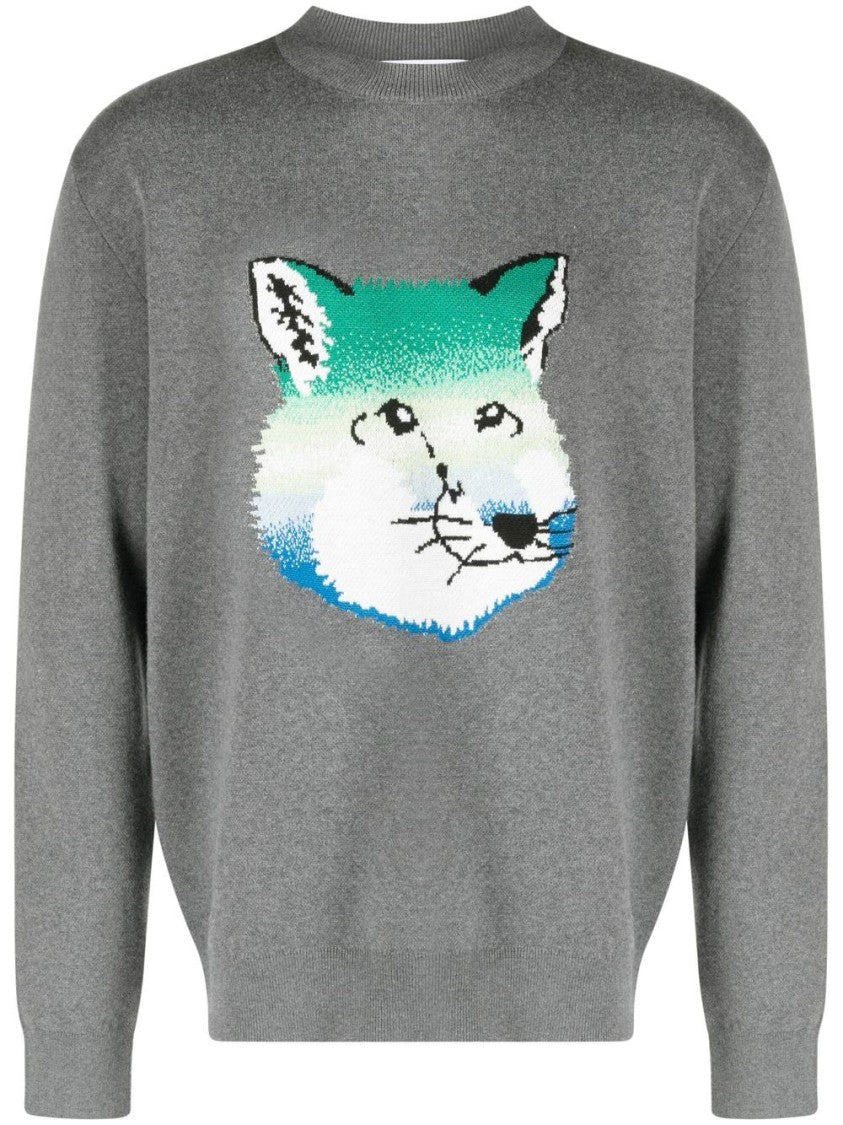 Maison Kitsuné Dark Grey Vibrant Fox Head Intarsia Pullover