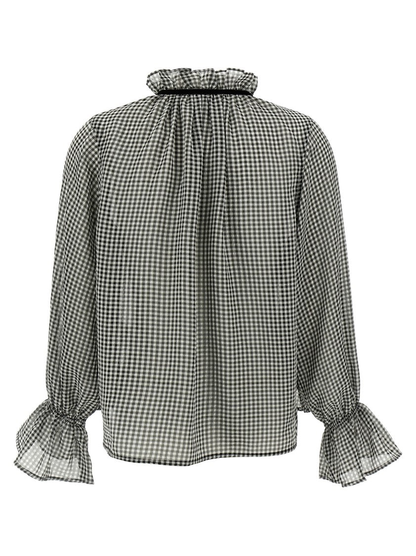 Ganni Vichy Print Shirt With Ruffled Collar