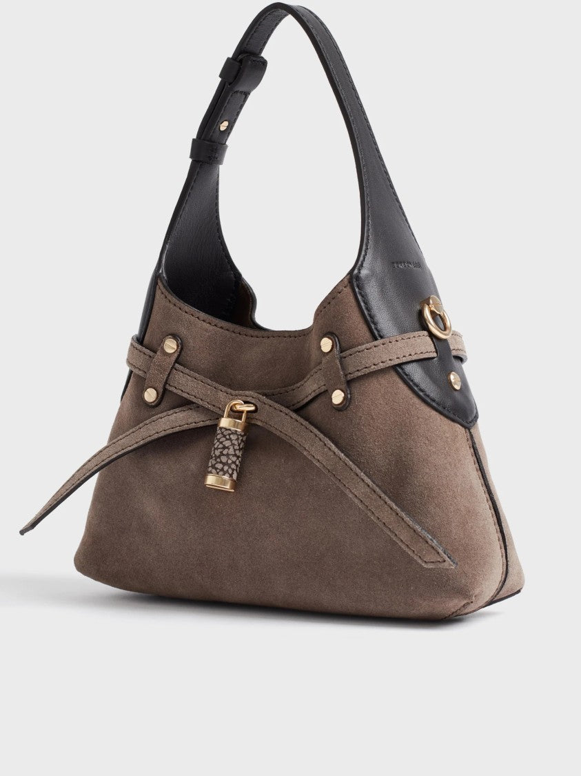 Borbonese Mini Suede Hobo Bag With Leather Accents And Gold Hardware