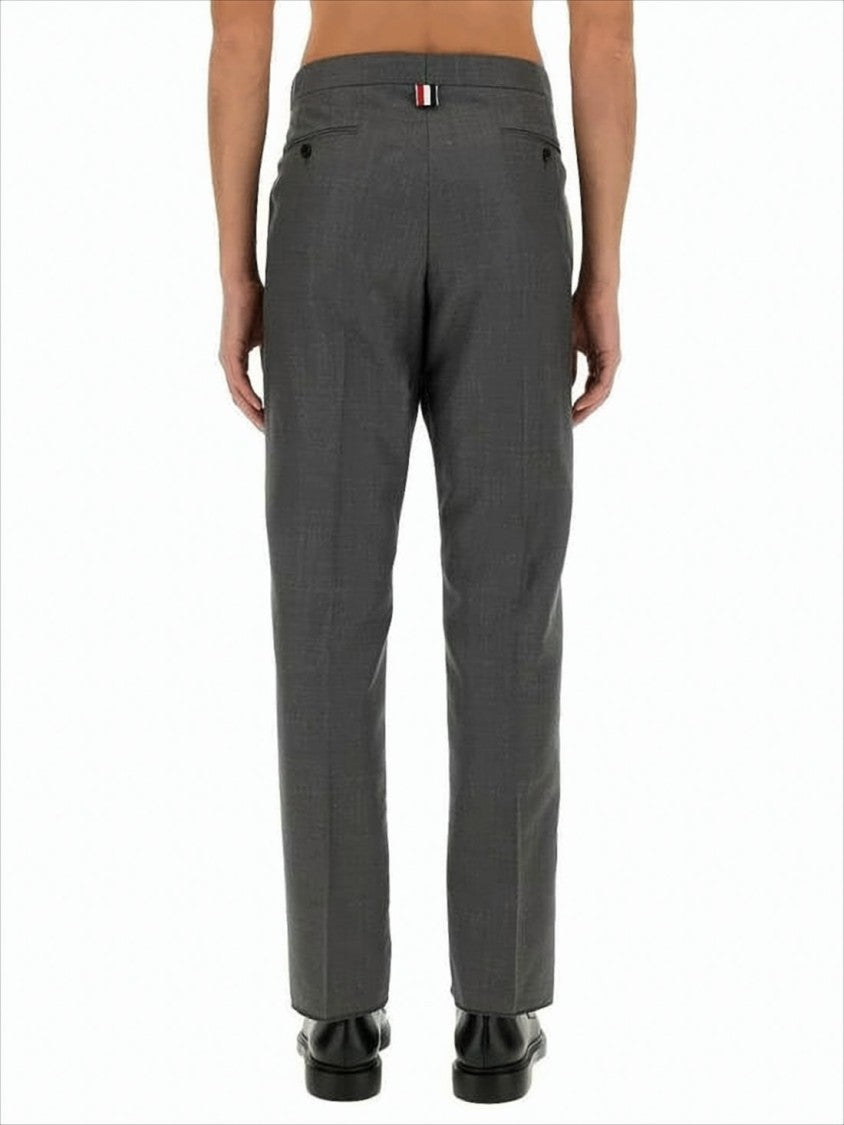 Thom Browne Tailored Grey Suit Pants With Subtle Stripe Detail