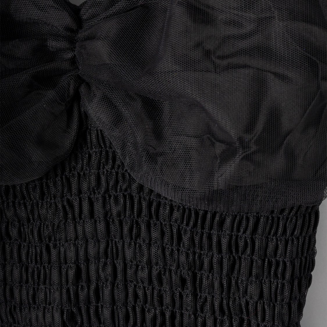 Viktor & Rolf Fitted Smocked Black Top With Ruffled Hem