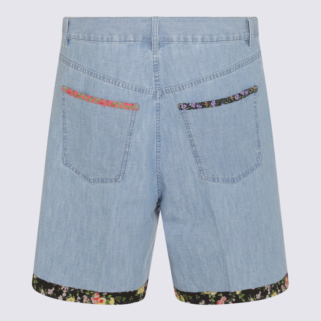 Valentino Light Blue Denim Shorts With Floral Trim Details