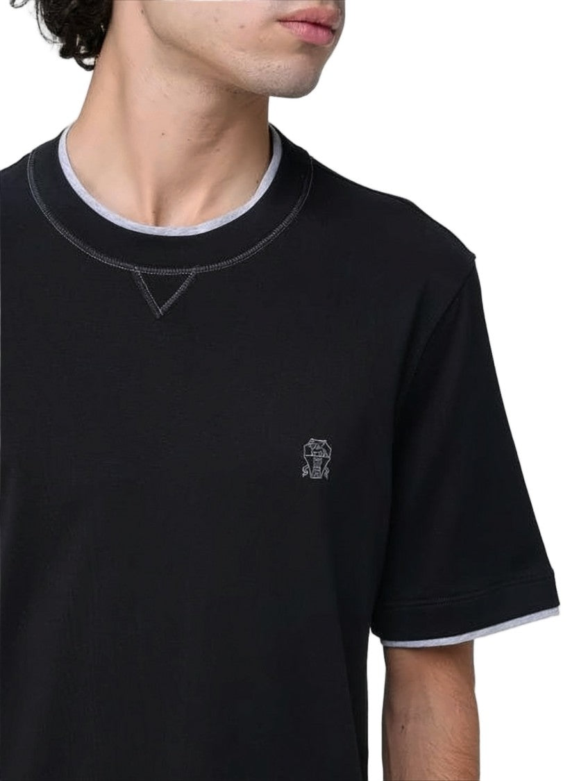Brunello Cucinelli Relaxed-Fit Black T-Shirt With Contrasting Trim