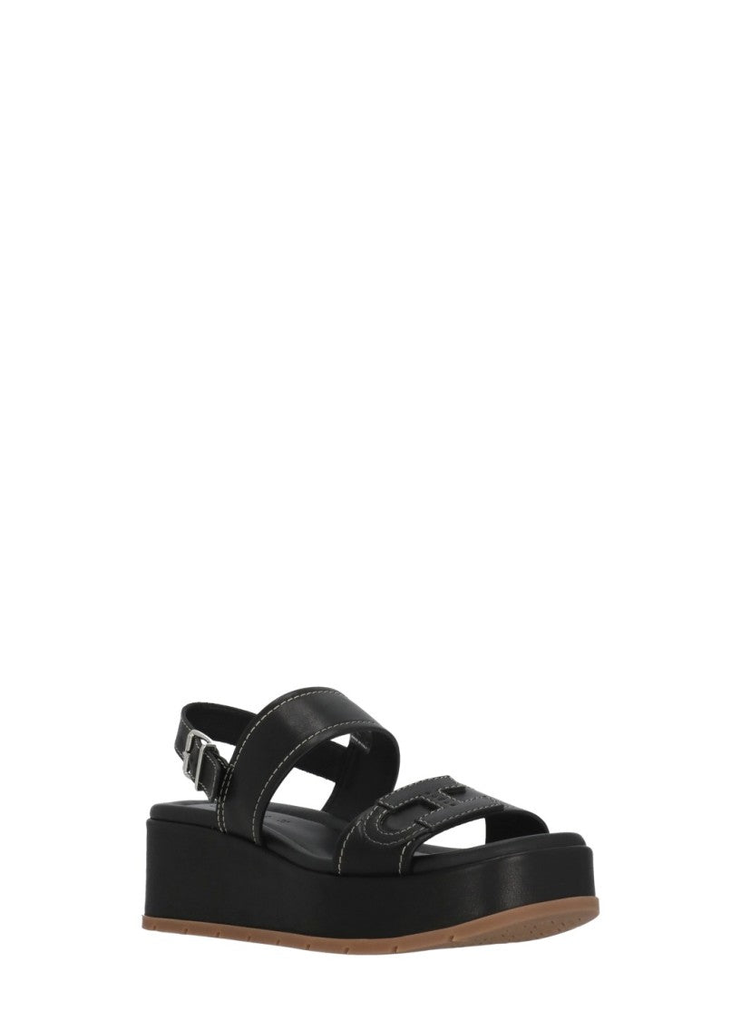Hogan Black H703 Embossed H Leather Sandals