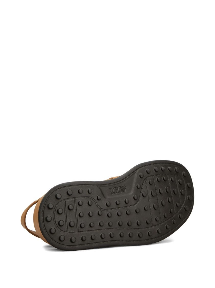 Tod's Beige Calf Leather Sandals With Polished Buckle