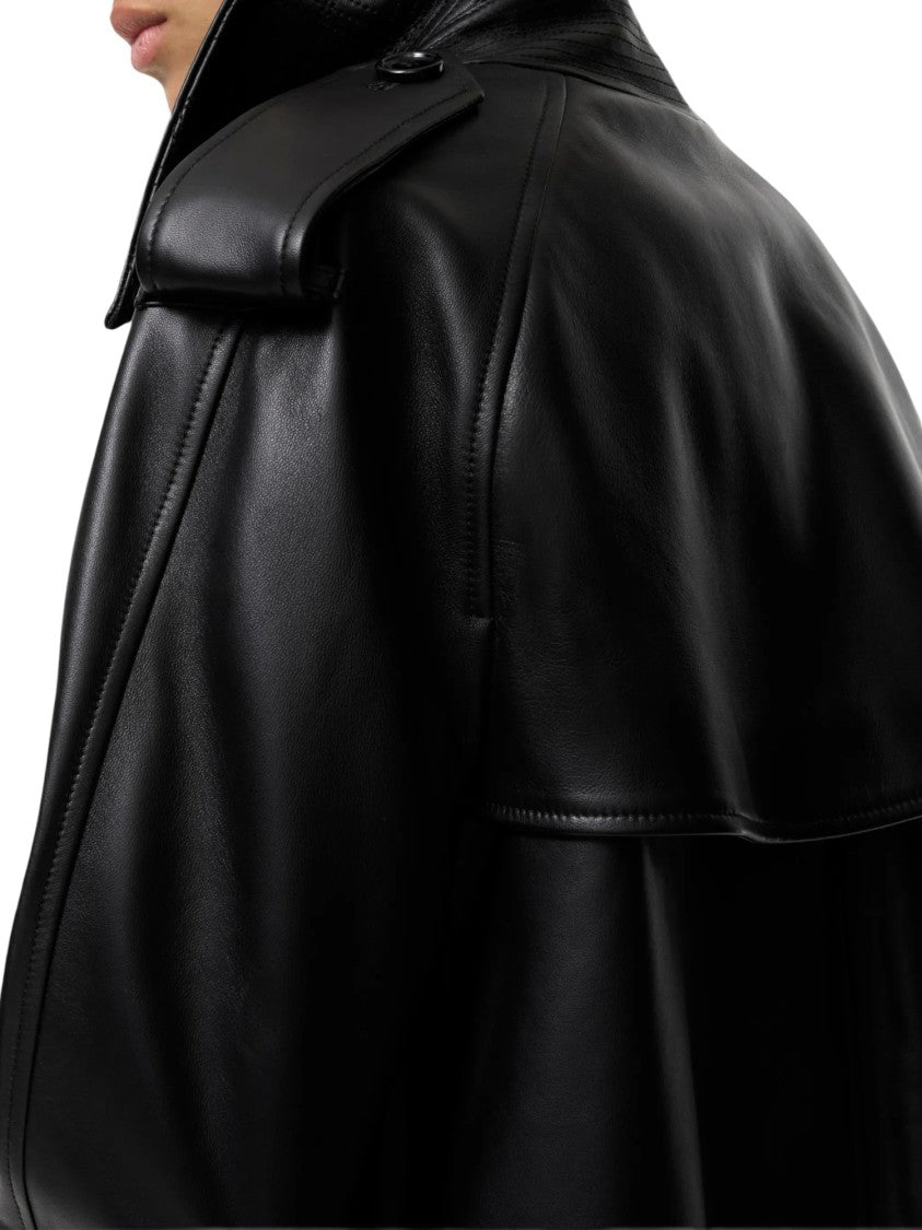 Burberry Black Leather Mayfair Trench Coat