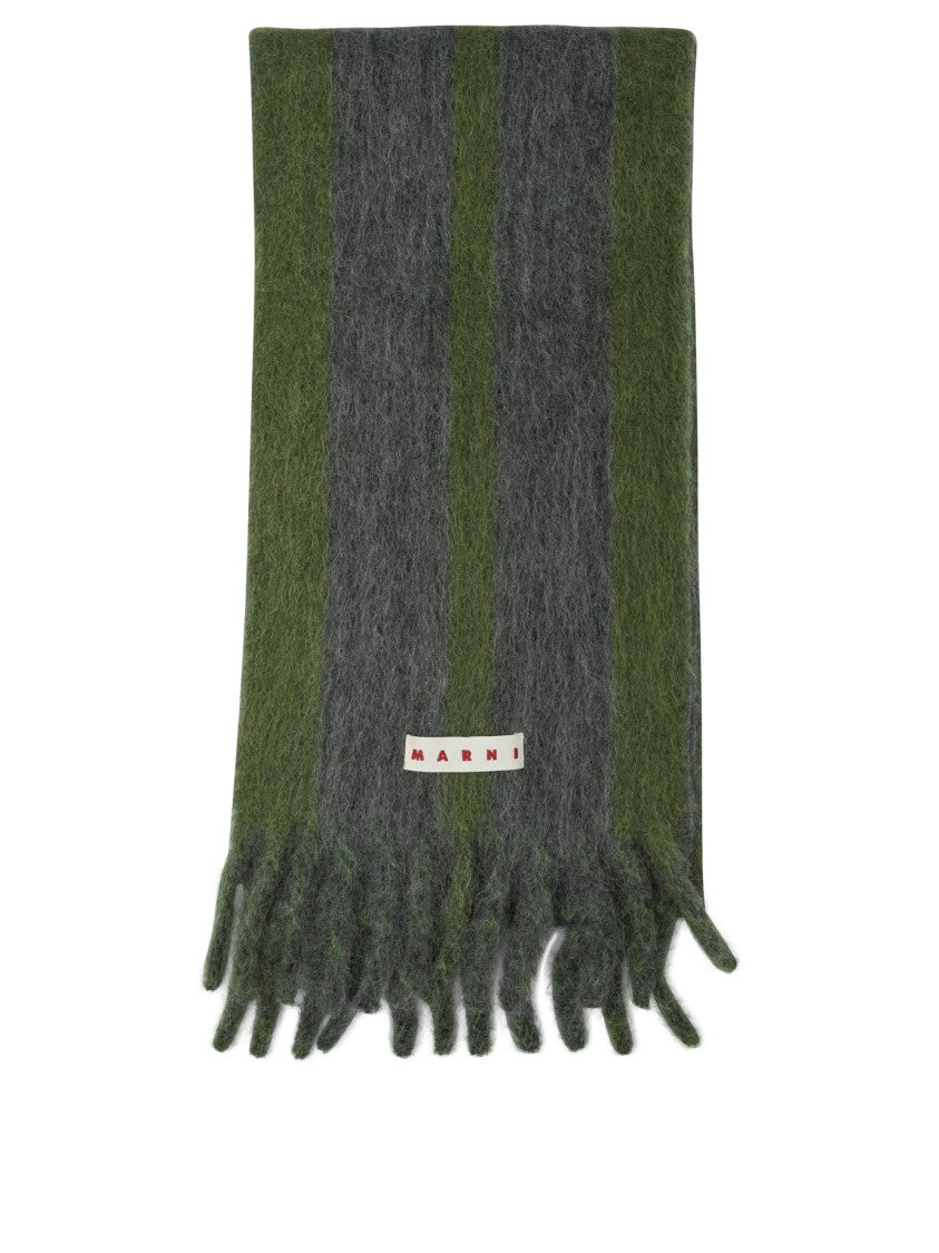 Marni Vertical Striped Soft Scarf With Fringed Ends