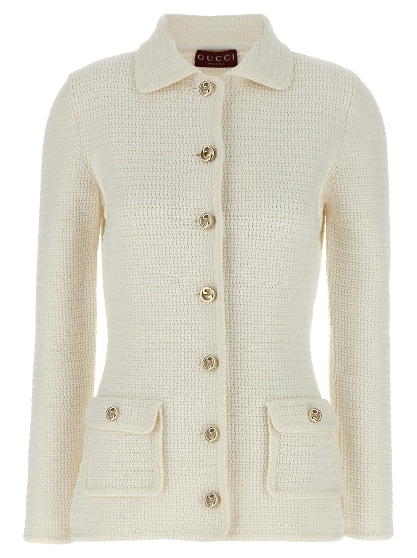 Gucci Textured Cotton Cardigan With Metal Gg Button Closure