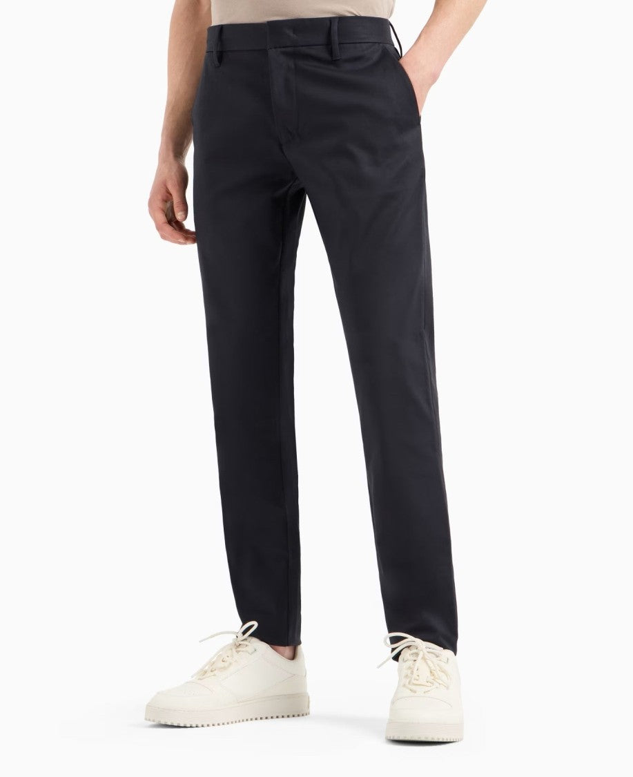 Emporio Armani Tailored Blue Navy Trousers In Premium Stretch Gabardine