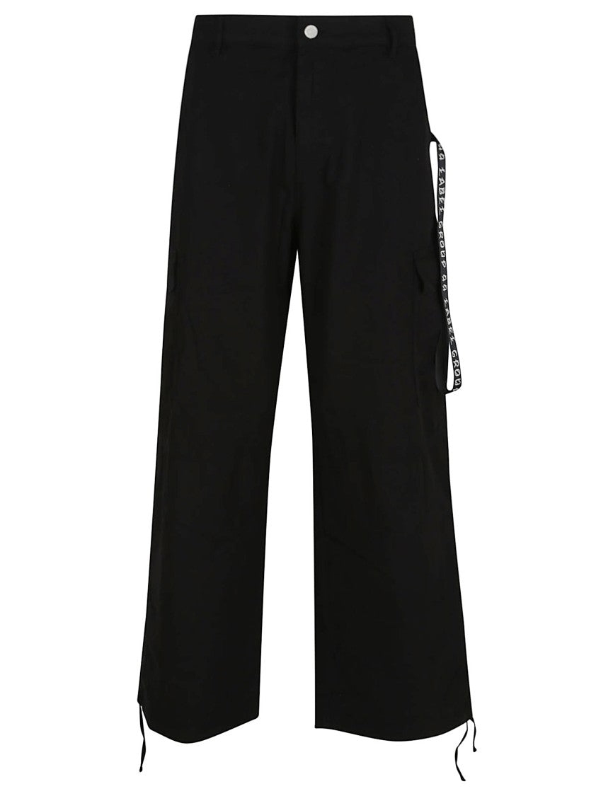 44 Label Group Black Cotton Pants With Adjustable Drawstring Hem