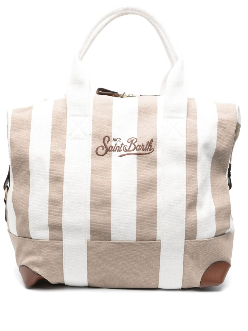 Mc2 Saint Barth Light Beige Stripe Print Travel Bag