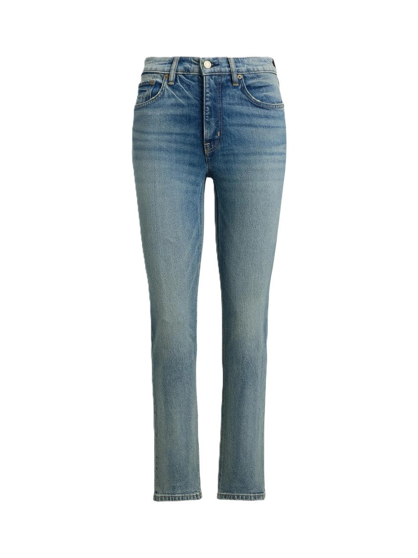 Lauren Ralph Lauren Medium Blue Faded Linen-Blend Straight Jeans