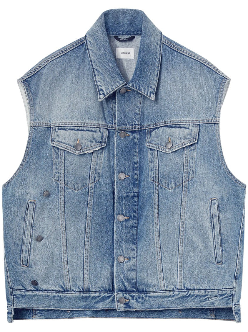 Haikure Sleeveless Denim Vest With Chest Flap Pockets