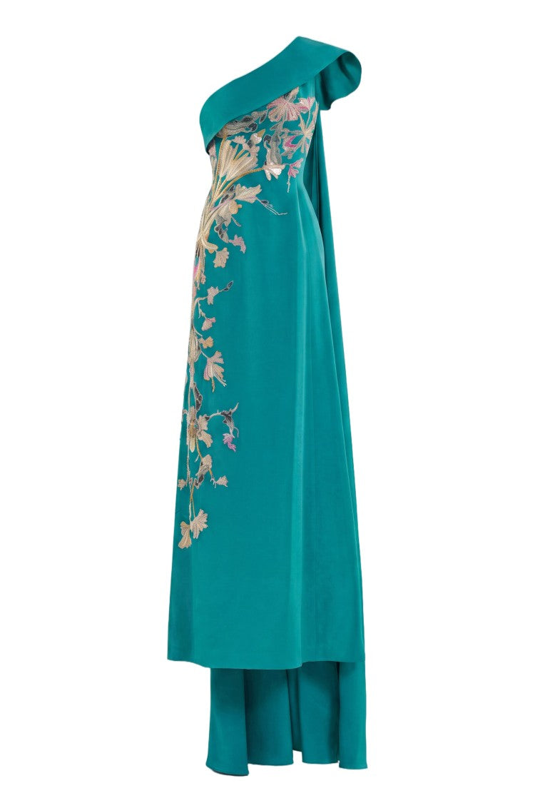 Saiid Kobeisy One Shoulder Embroidered Crepe Dress