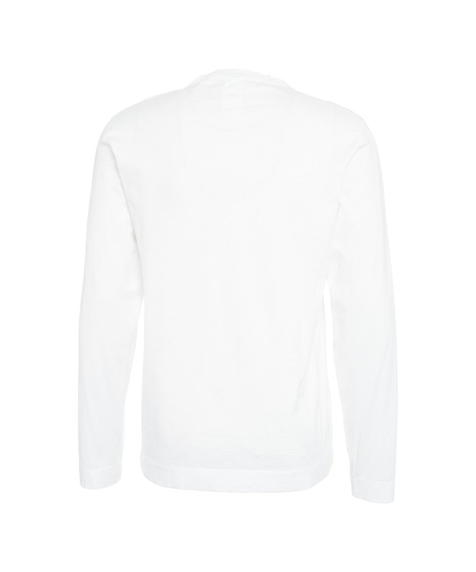 Transit Long-Sleeved White Cotton T-Shirt With V-Stitch Detail