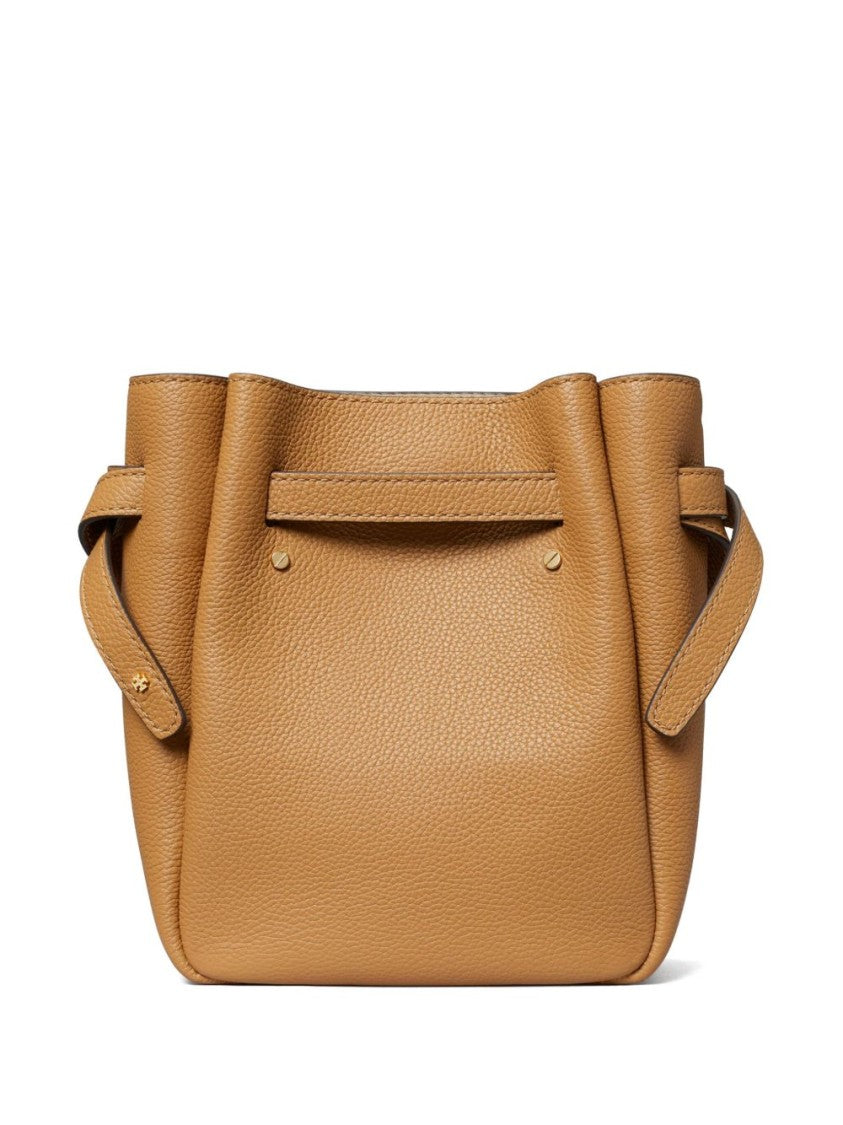 Tory Burch Brown Textured Leather Shoulder Bag With Gold-Tone Clasp