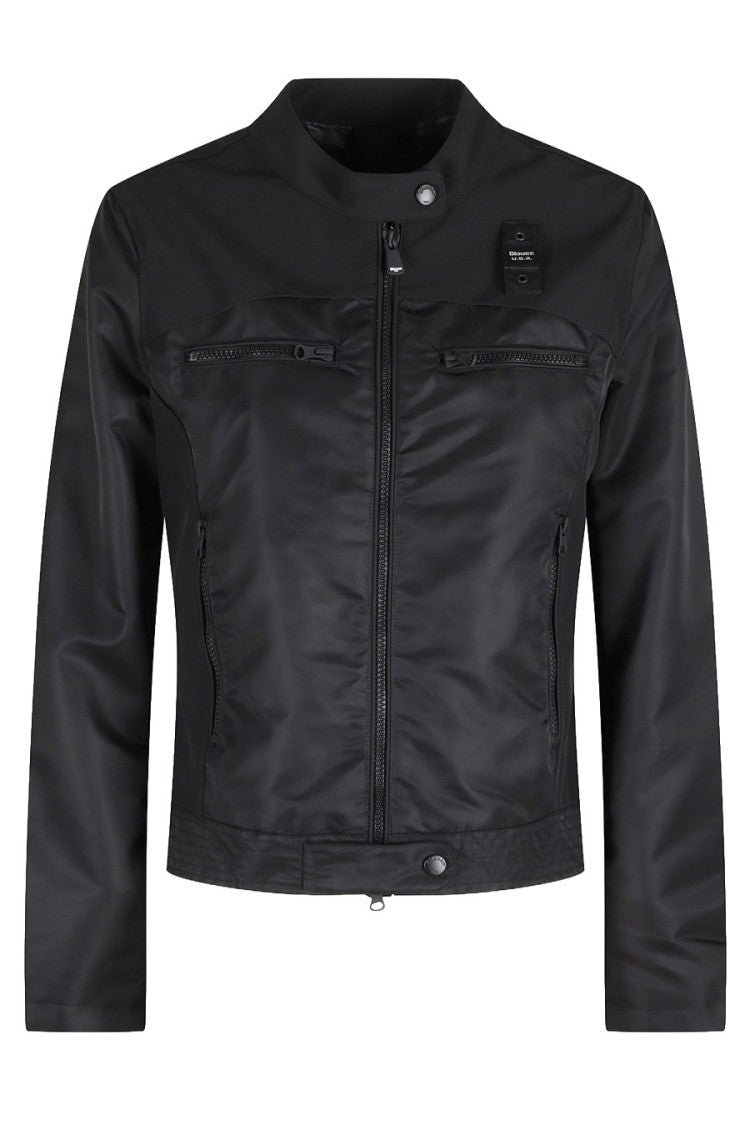 Blauer Black Band-Collar Zip-Front Polyamide Jacket