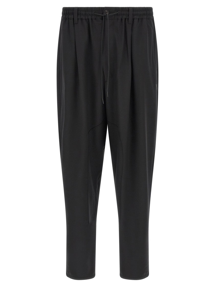Y-3 Extra Wide Leg Wool Pants With Drawstring Waistband