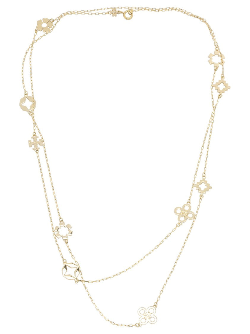 Tory Burch Delicate Double-Layered Necklace With Floral And Geometric Charms