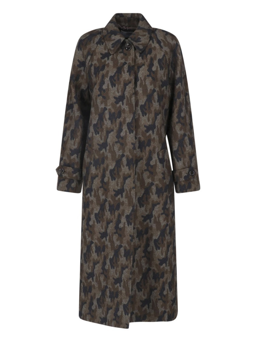 Lardini Multicolor Wool Camouflage Belted Coat