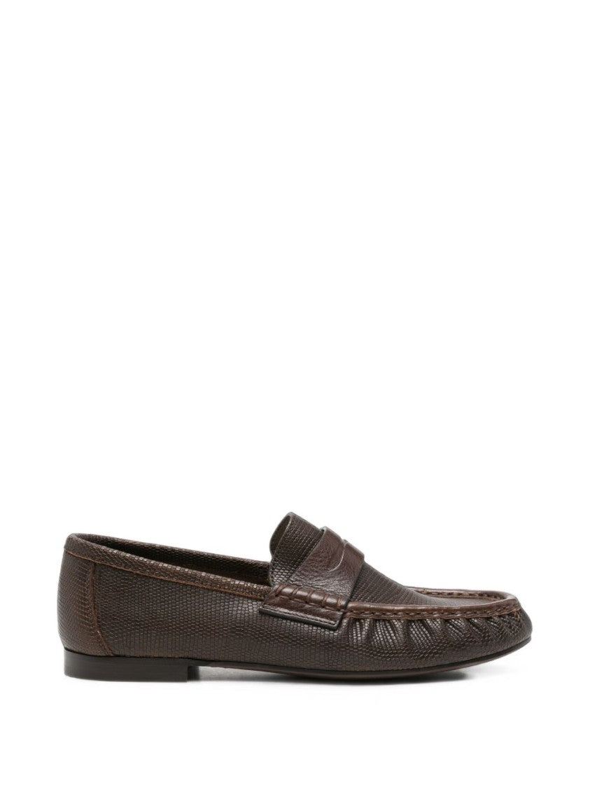 Brunello Cucinelli Penny Strap Textured Calf Leather Loafers