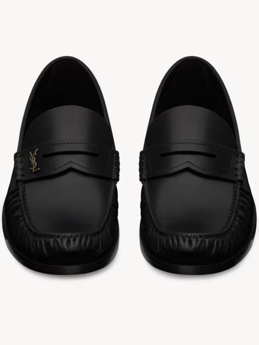 Saint Laurent Laurent 05 Ruched Black Leather Loafers