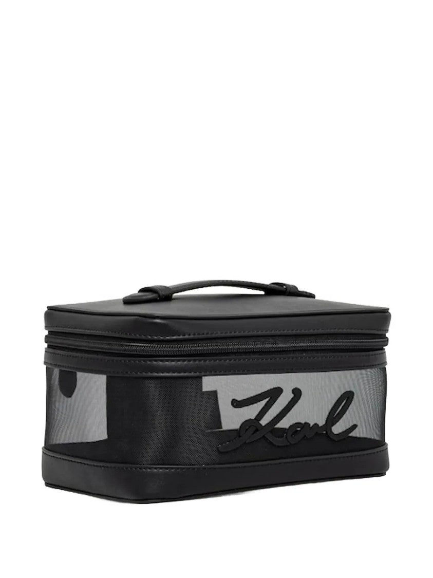 Karl Lagerfeld Rectangular Transparent Mesh Beauty Case With Signature Detail