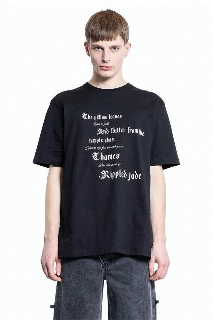 Alexander Mcqueen Black Short-Sleeve T-Shirt With Gothic Print