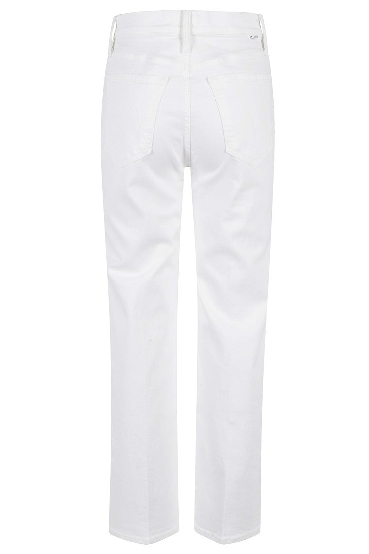 Mother White The Rambler Zip Ankle Cotton-Blend Straight-Leg Pants
