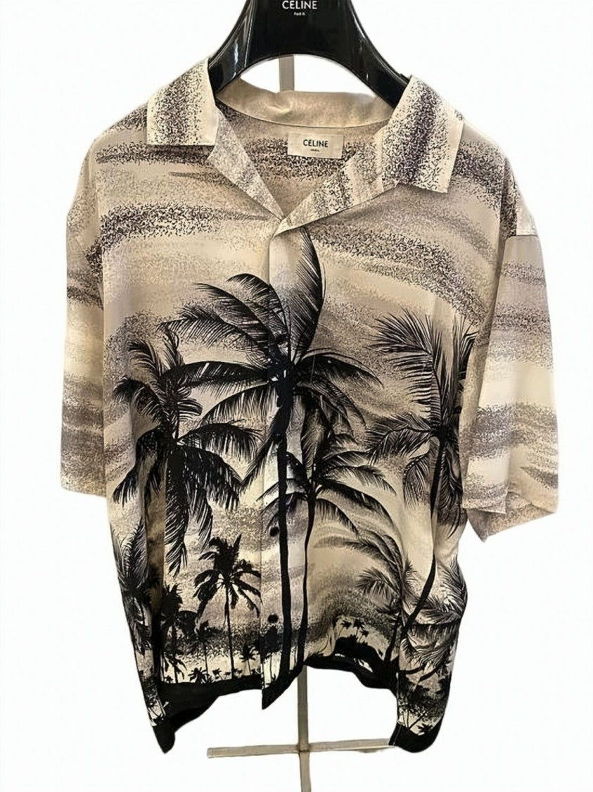 Celine Short-Sleeve Silk Shirt With Palm Tree Print And Relaxed Fit
