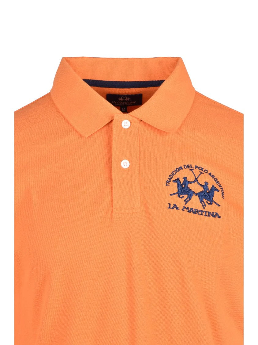 La Martina Orange Cotton Embroidered Polo Shirt