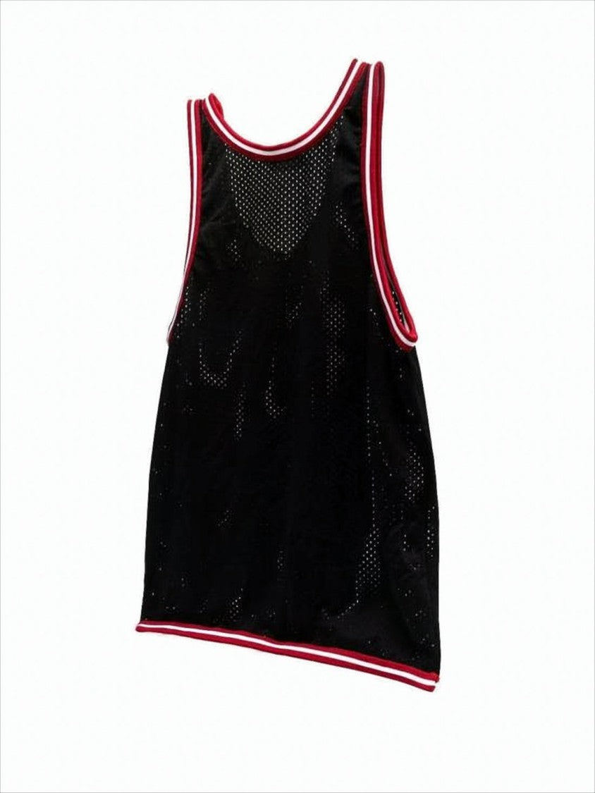 Marni Sporty Black Mesh Tank Top With Striped Trim