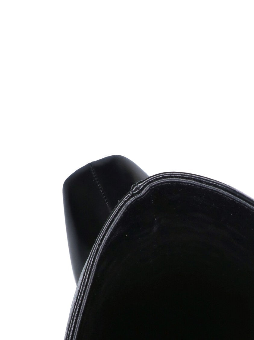 Balmain Black Leather Angled Wedge Heel Boots