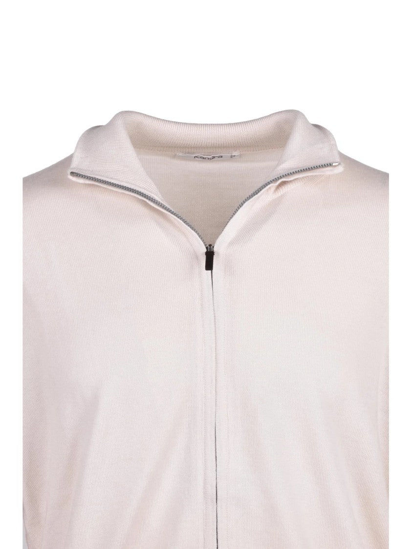 Kangra Beige Merino Wool Zip Cardigan
