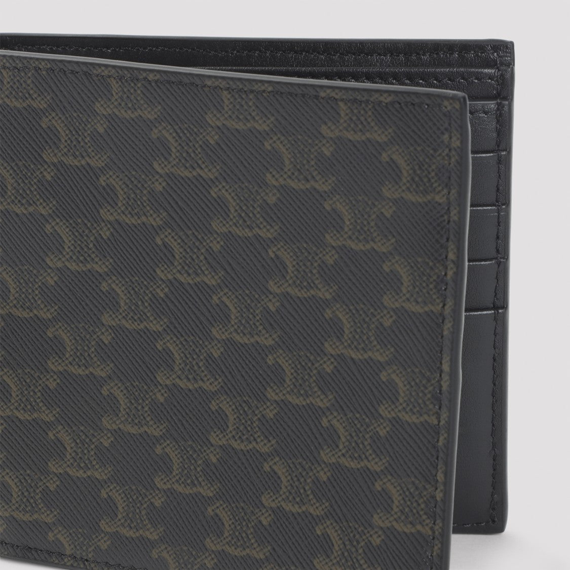Celine Black Triomphe Textile Bi-Fold Wallet With Signature Logo Pattern