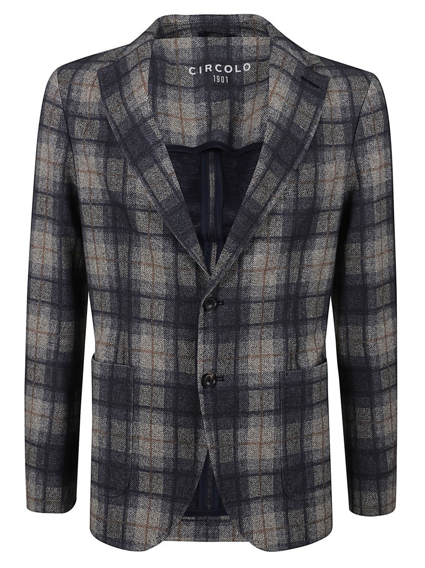 Circolo 1901 Checkered Tailored Blazer With Notch Lapel And Blue Buttons
