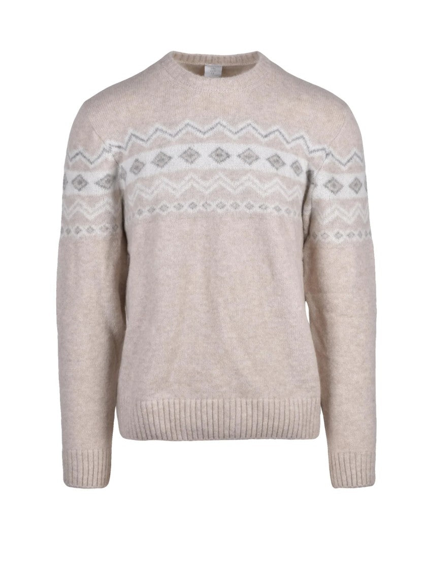 Eleventy Cashmere Silk Blend Crewneck Sweater With Geometric Pattern