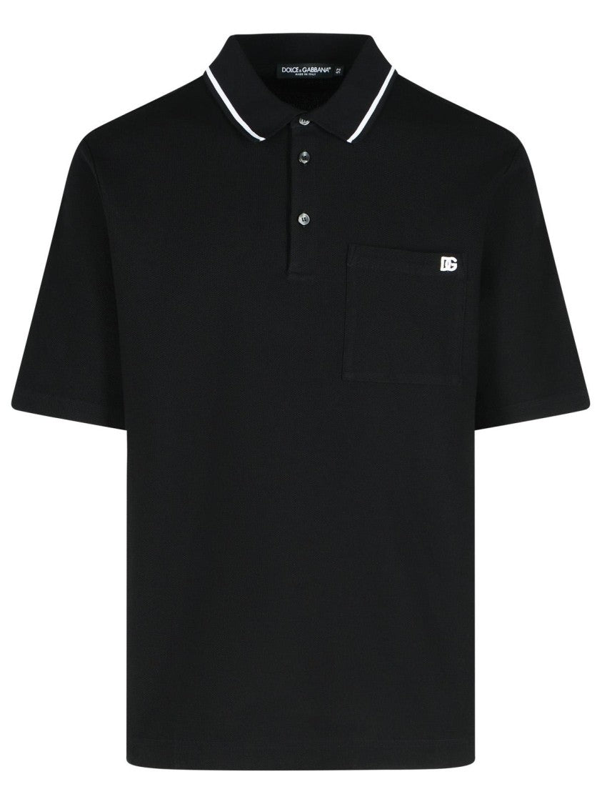 Dolce & Gabbana Black Cotton Polo Shirt