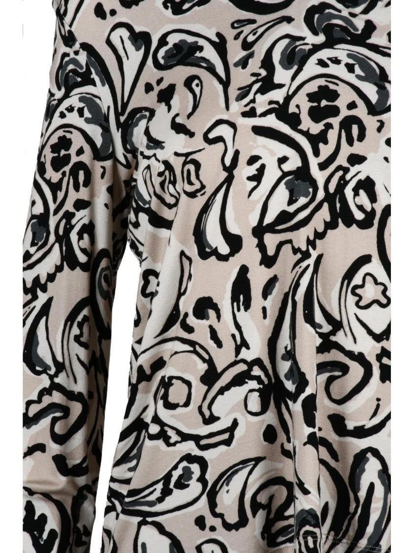 The Abito Beige/Black Abstract Viscose-Blend Top