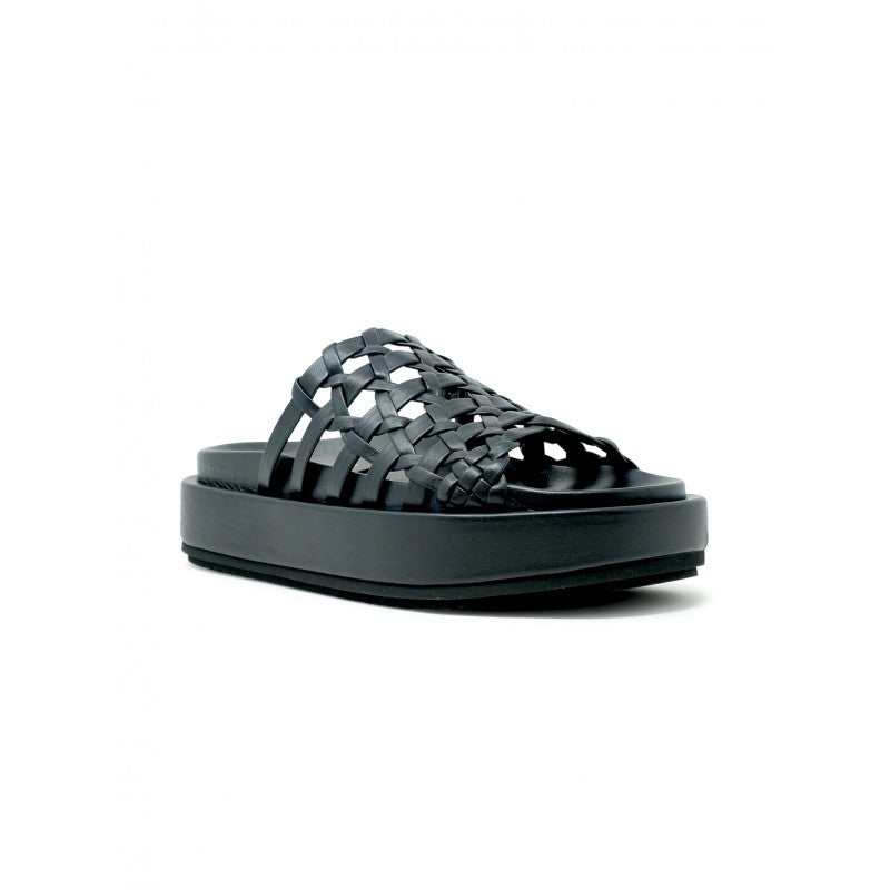 Paloma Barceló Black Leather Nadira Flat Sandals