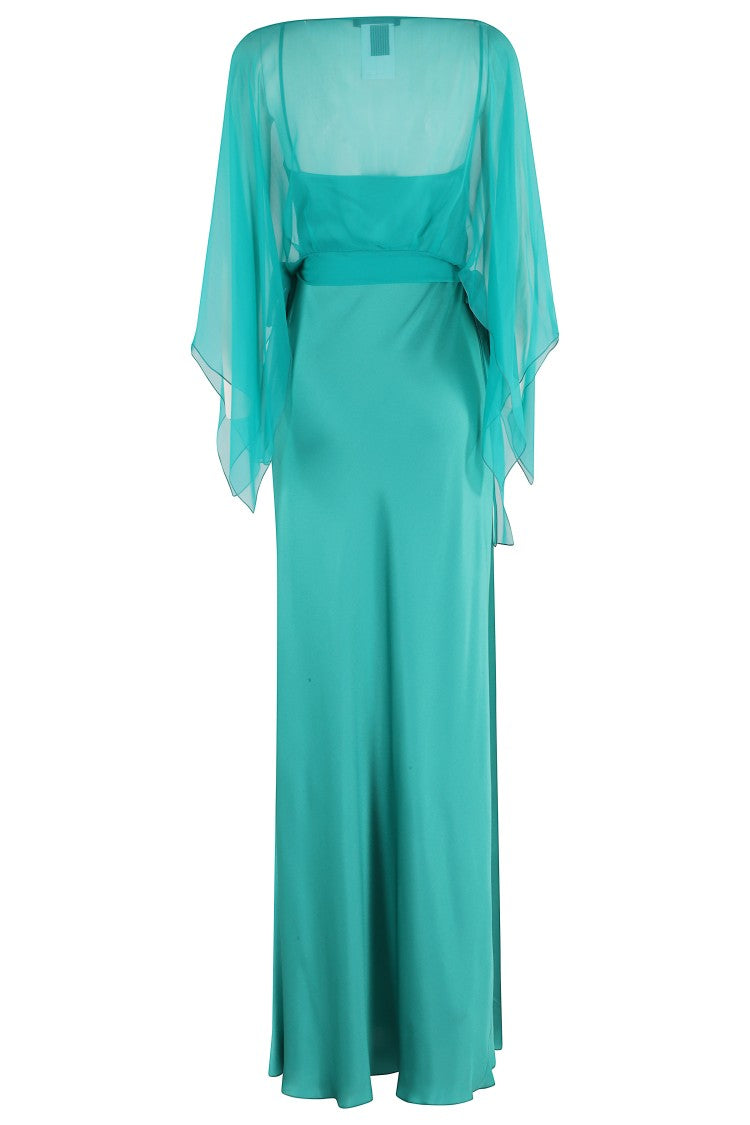 Alberta Ferretti Satin Evening Dress With Flowing Chiffon Cape